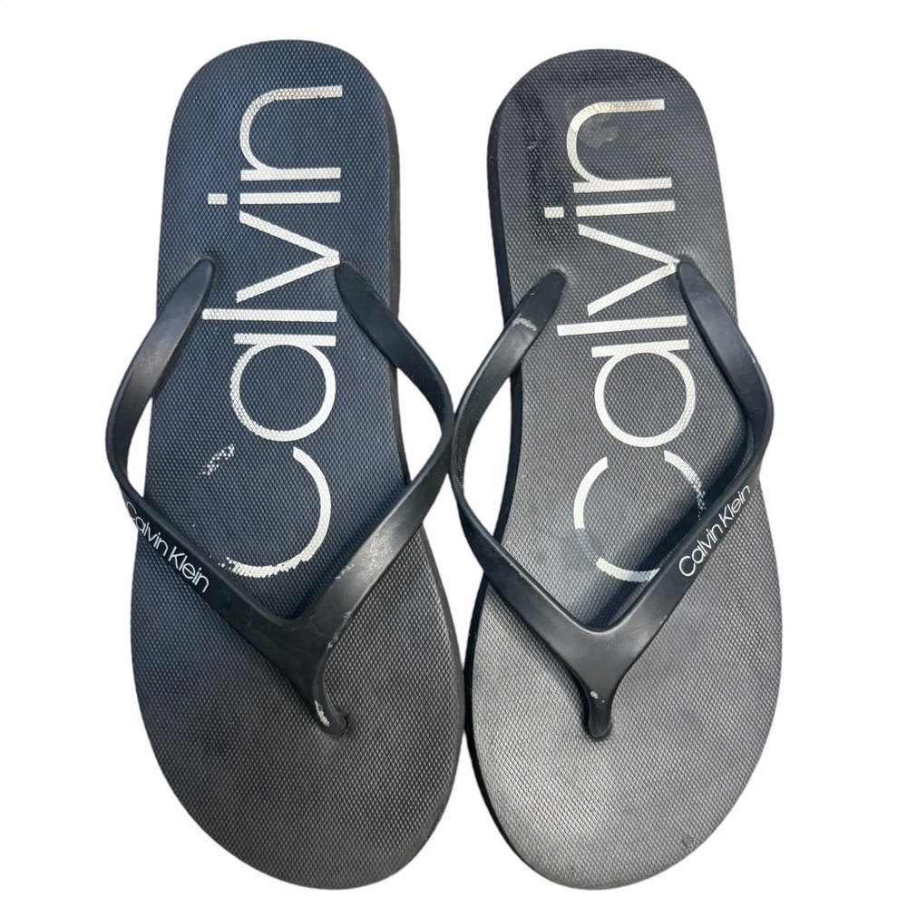Calvin Klein Black Flip Flops Logo Print Rubber Sandals Women's‎ Size 7-8
